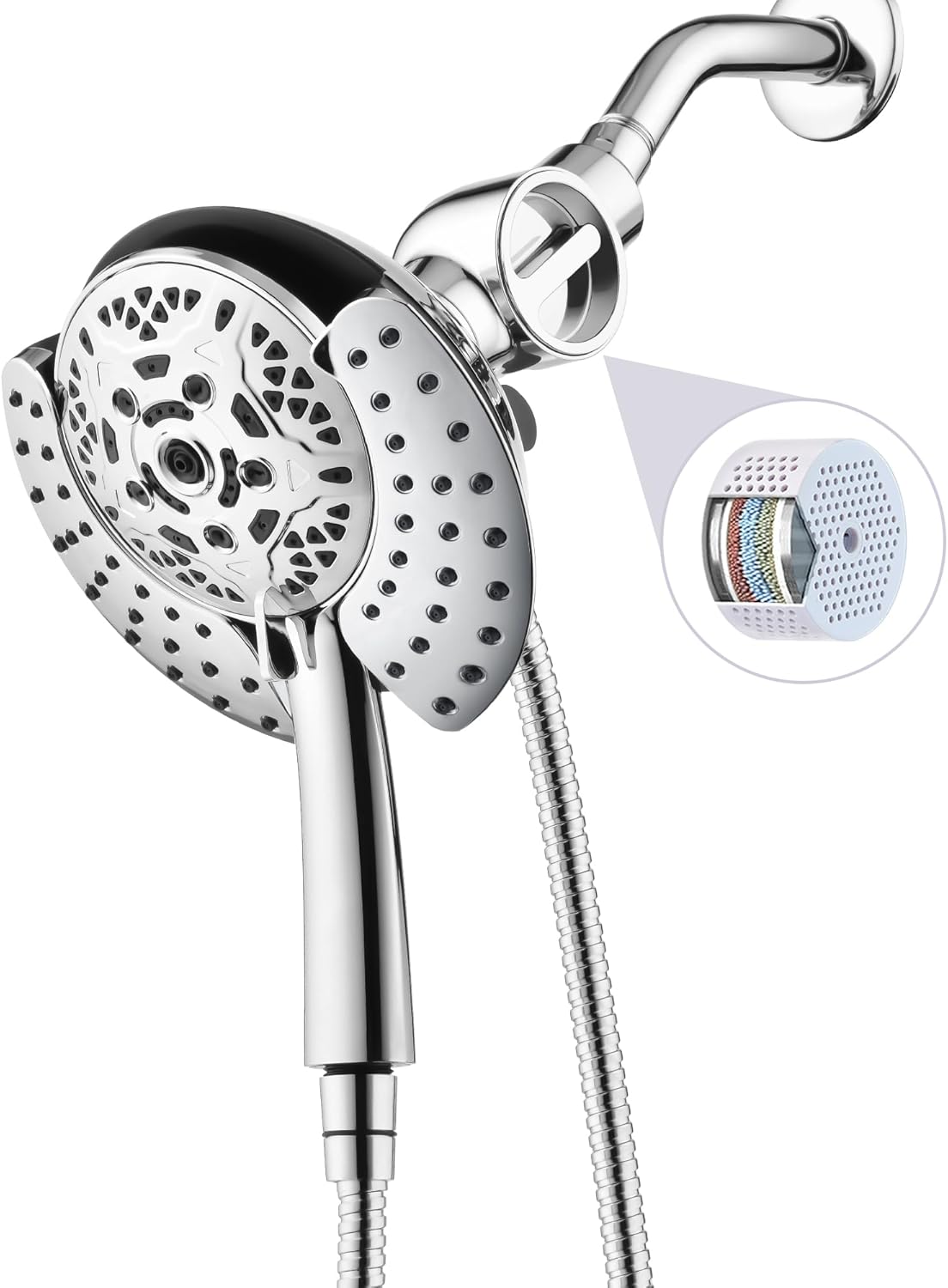 Shower Head with Handheld High Pressure: INAVAMZ Hand Held Shower Head & Rain Shower Head 2-IN-1 Shower Head with 59" Rotatable Stainless Steel Hose, Shower Trim Systems