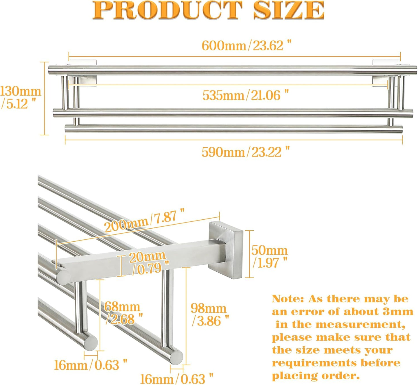 Alise Double Towel Rack for Bathroom,24 Inch Bathroom Tower Holder Towel Shelf with Double Towel Bars Wall Mount,SUS304 Stainless Steel Towel Hanger Double Tower Bar for Bathroom Wall,Brushed Nickel