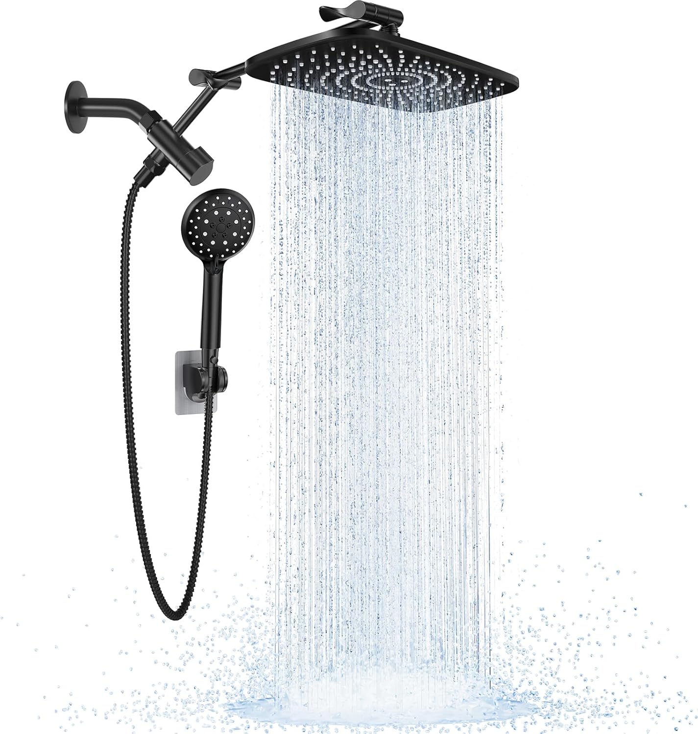 Veken Wide Rain Shower Head with 6 Modes Handheld Water Spray,High Pressure Showerhead Combo with Arm for Bathroom Accessories,Home Decor Detachable Dual Shower with Anti-Clog Nozzles,Silver Chrome