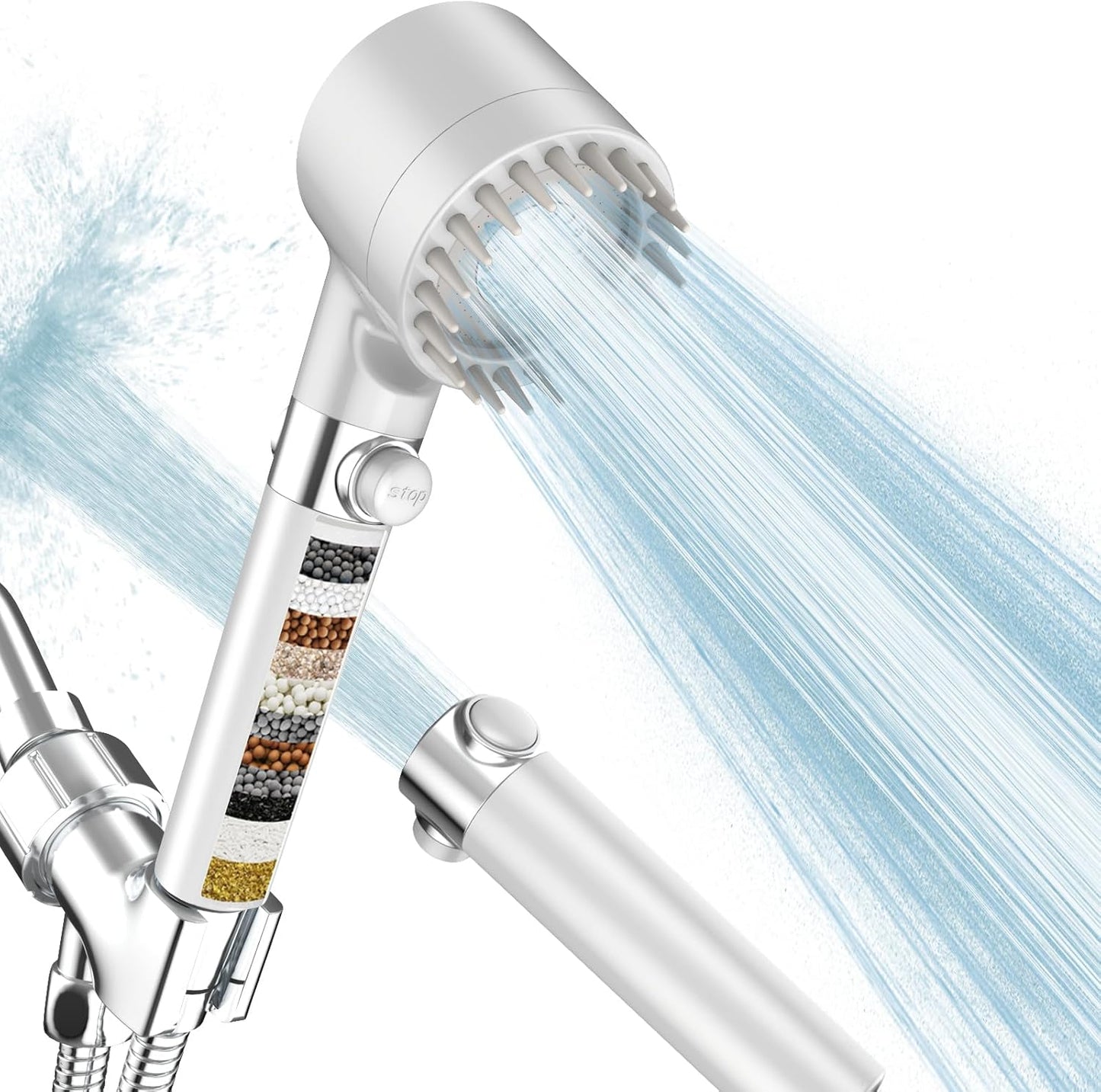 Filtered Shower Head with Handheld, High Pressure Water Flow and Multiple Spray Modes Shower Head with Filter, Power Wash for Hard Water, Showerhead with ON/OFF Switch for Pets Bath