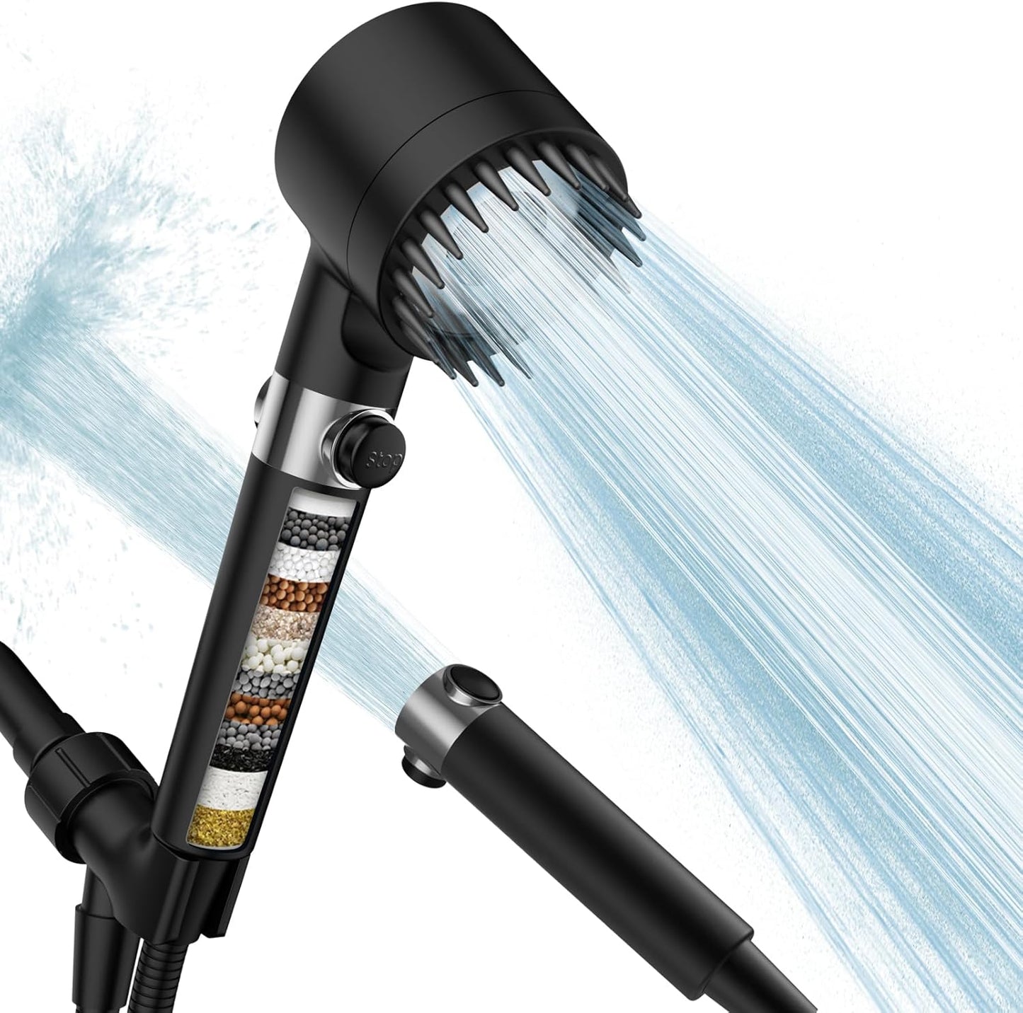 Filtered Shower Head with Handheld, High Pressure Water Flow and Multiple Spray Modes Shower Head with Filter, Power Wash for Hard Water, Showerhead with ON/OFF Switch for Pets Bath