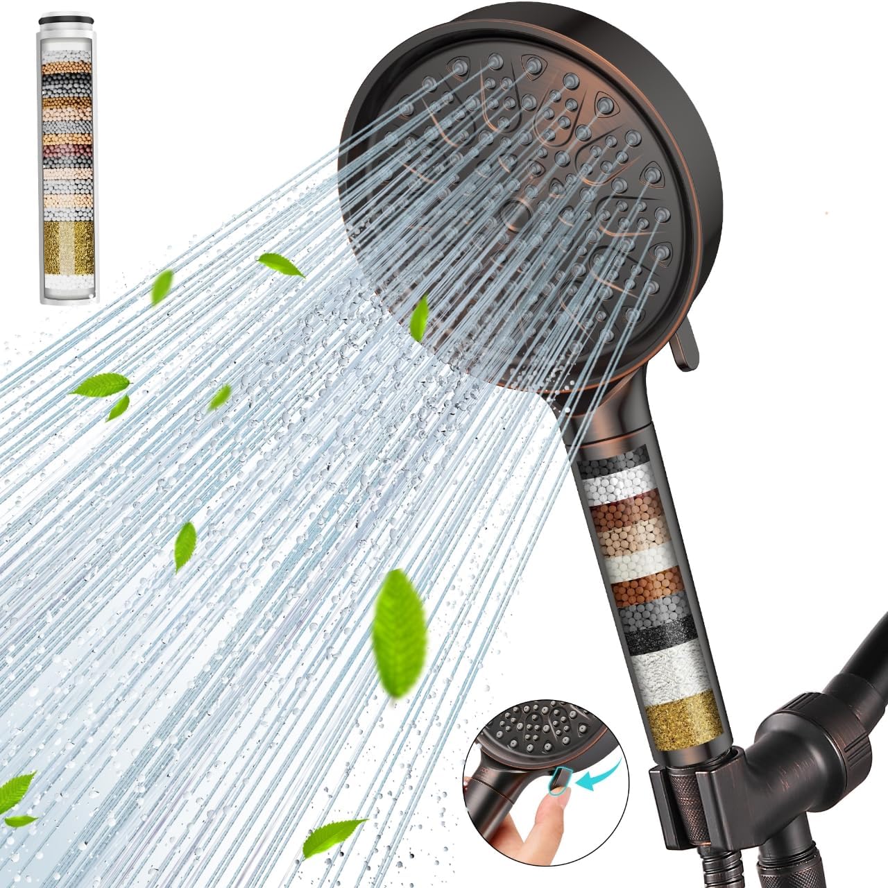 Cobbe Filtered Shower Head with Handheld, High Pressure 6 Spray Mode Showerhead with Filters, Water Softener Filters Beads for Hard Water - Remove Chlorine - Reduces Dry Itchy Skin, Matte Black