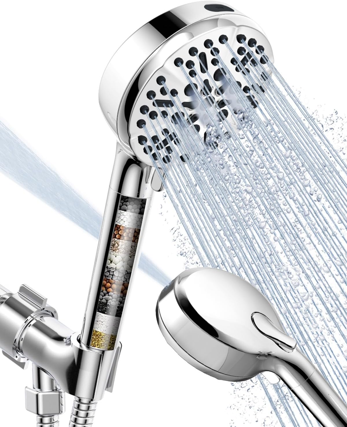 Shower Head with Handheld High Pressure-Full Body Coverage Powerful Rain Showerhead Extra 60" Long Hose and Adjustable Brass Joint Holder- The Perfect Detachable Heads for Bathroom Upgrade