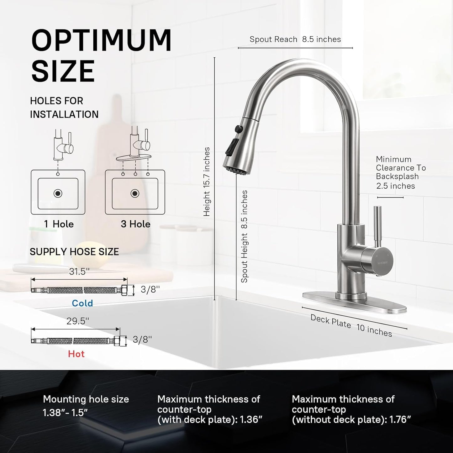 WEWE Single Handle High Arc Brushed Nickel Pull Out Kitchen Faucet,Single Level Stainless Steel Kitchen Sink Faucets with Pull Down Sprayer,Suitable for Laundry Rv Bar