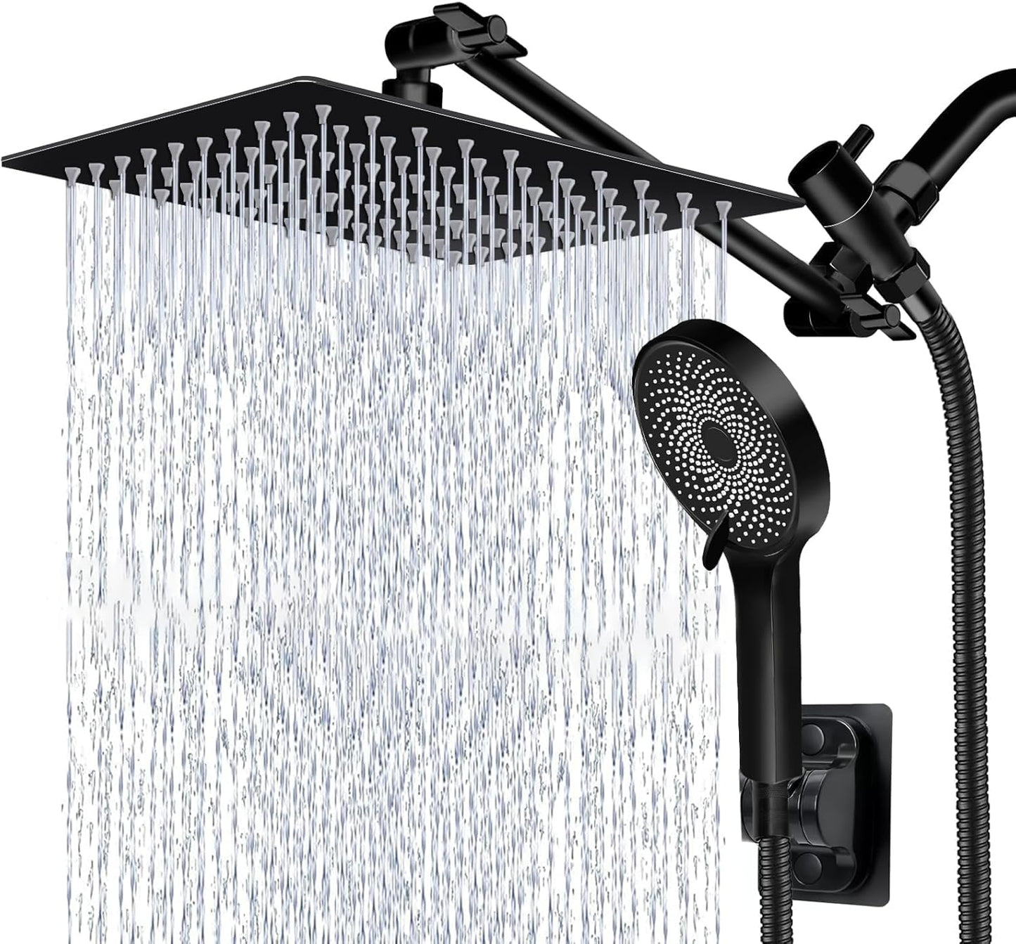 Shower Head, Rain Shower Head with Handheld Spray Combo, 10 Inch Adjustable High Pressure Rainfall Shower Head, Dual Showerhead Set with Extension Arm and 60 Inch Long Shower Hose (Silver)