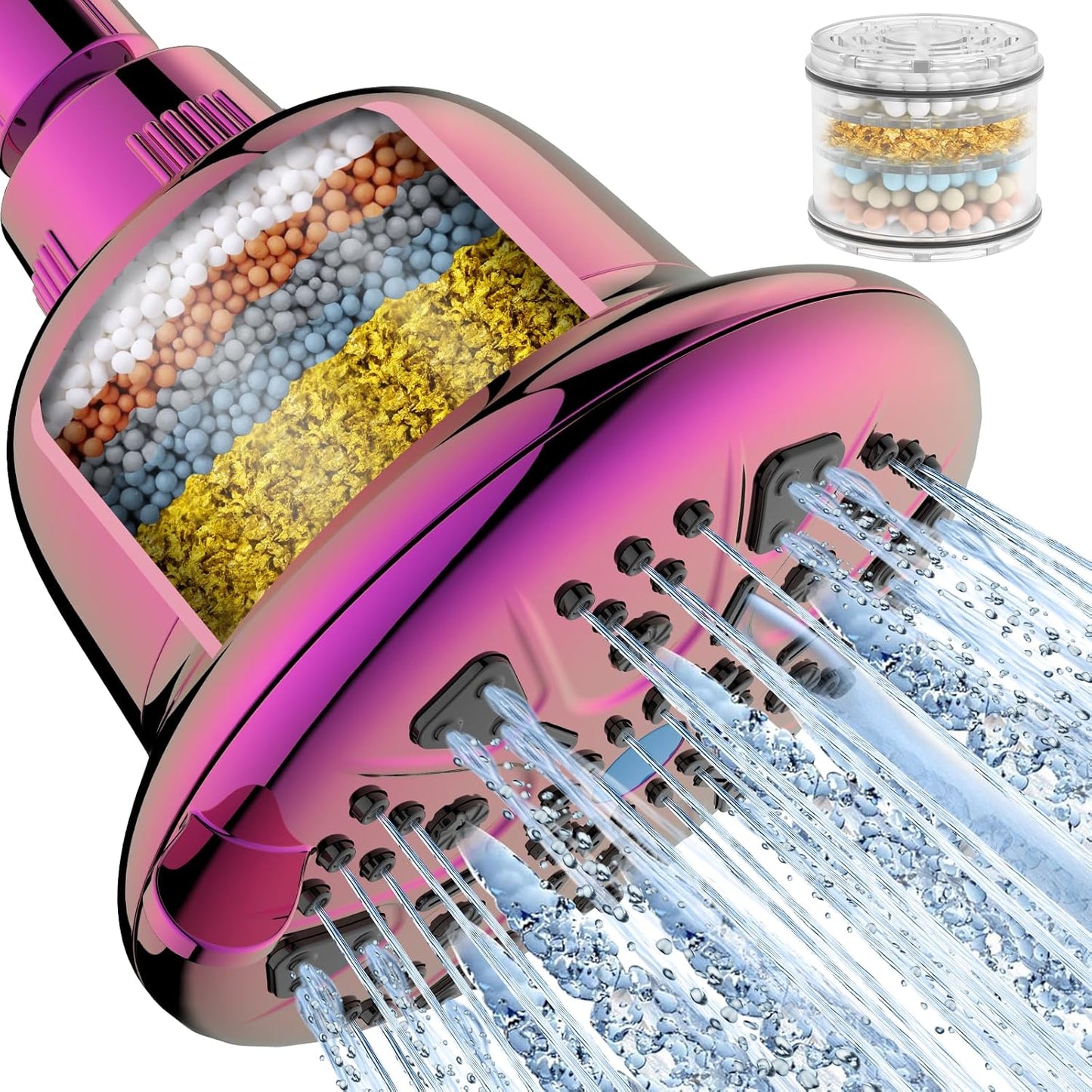 Filtered Shower Head - High Pressure Shower Head with Filter for Hard Water Softener - 7 Settings Bathroom Rain Showerhead to Remove Chlorine and Heavy Metals (Chrome)