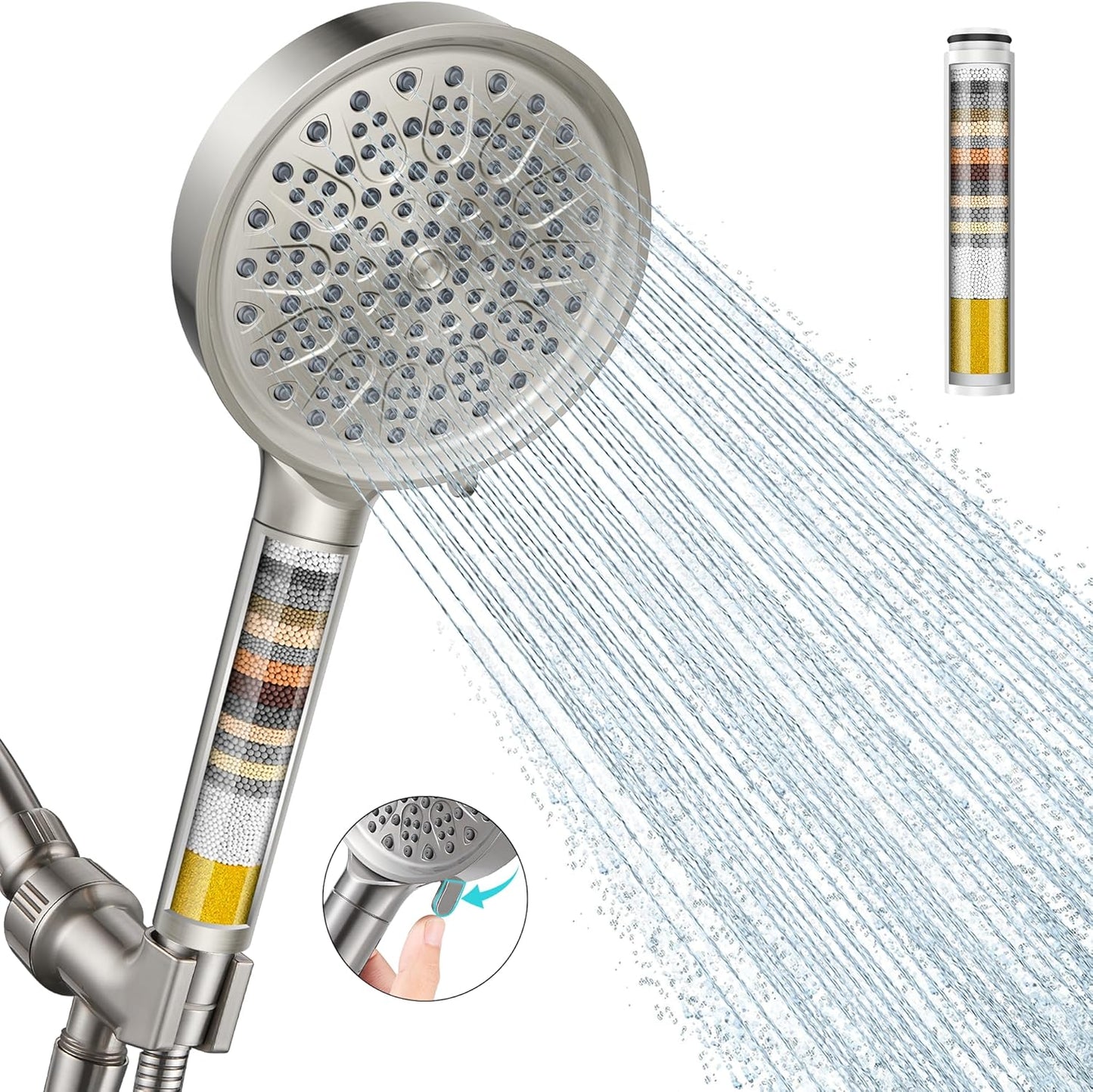 Cobbe Filtered Shower Head with Handheld, High Pressure 6 Spray Mode Showerhead with Filters, Water Softener Filters Beads for Hard Water - Remove Chlorine - Reduces Dry Itchy Skin, Matte Black