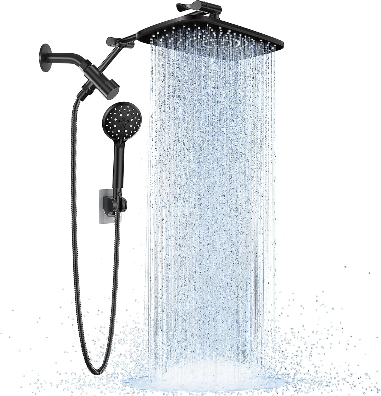 Veken Wide Rain Shower Head with 6 Modes Handheld Water Spray,High Pressure Showerhead Combo with Arm for Bathroom Accessories,Home Decor Detachable Dual Shower with Anti-Clog Nozzles,Silver Chrome