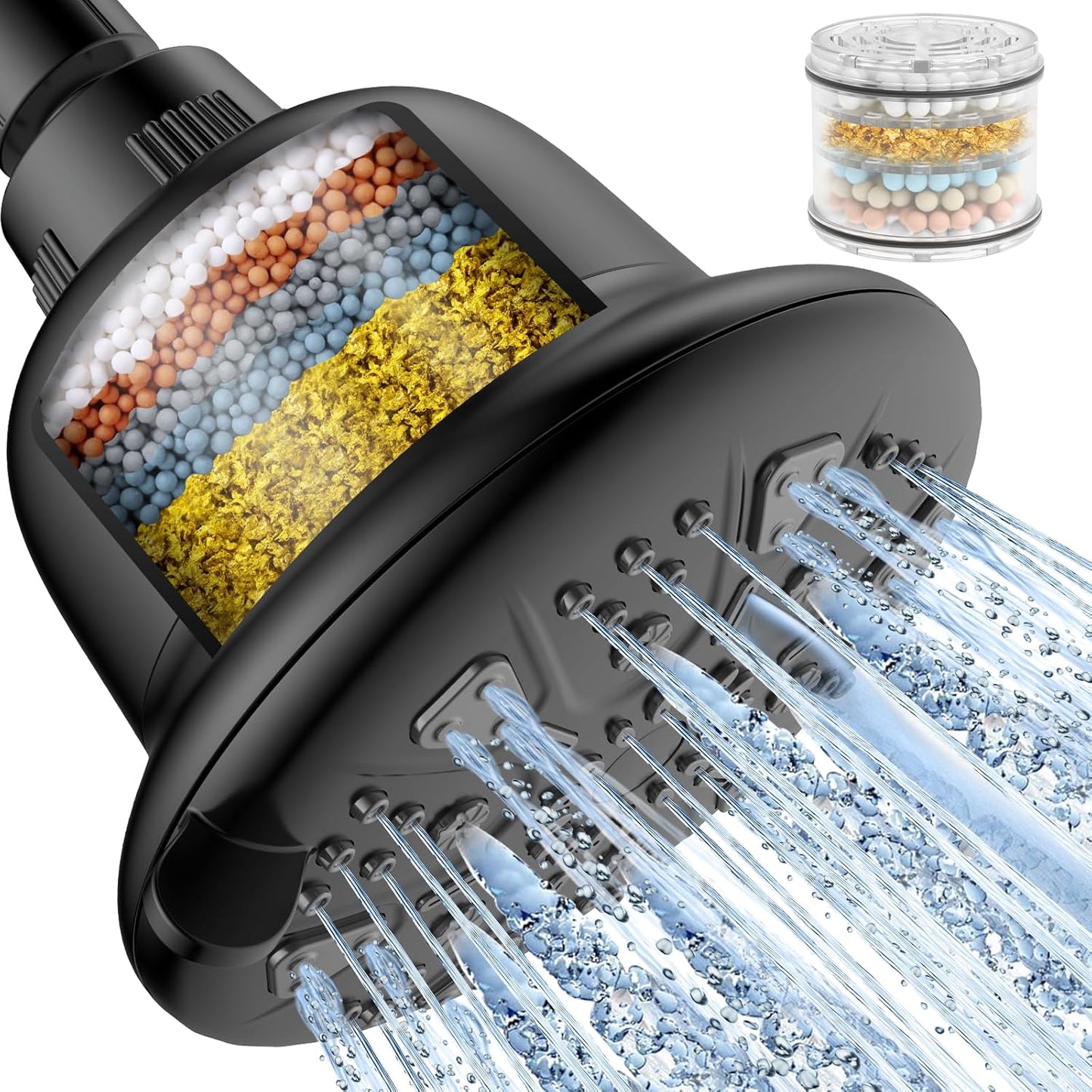 Filtered Shower Head - High Pressure Shower Head with Filter for Hard Water Softener - 7 Settings Bathroom Rain Showerhead to Remove Chlorine and Heavy Metals (Chrome)