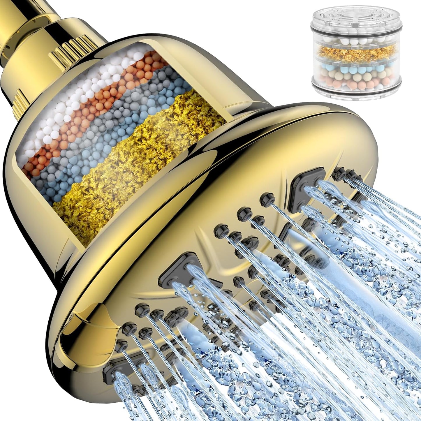 Filtered Shower Head - High Pressure Shower Head with Filter for Hard Water Softener - 7 Settings Bathroom Rain Showerhead to Remove Chlorine and Heavy Metals (Chrome)