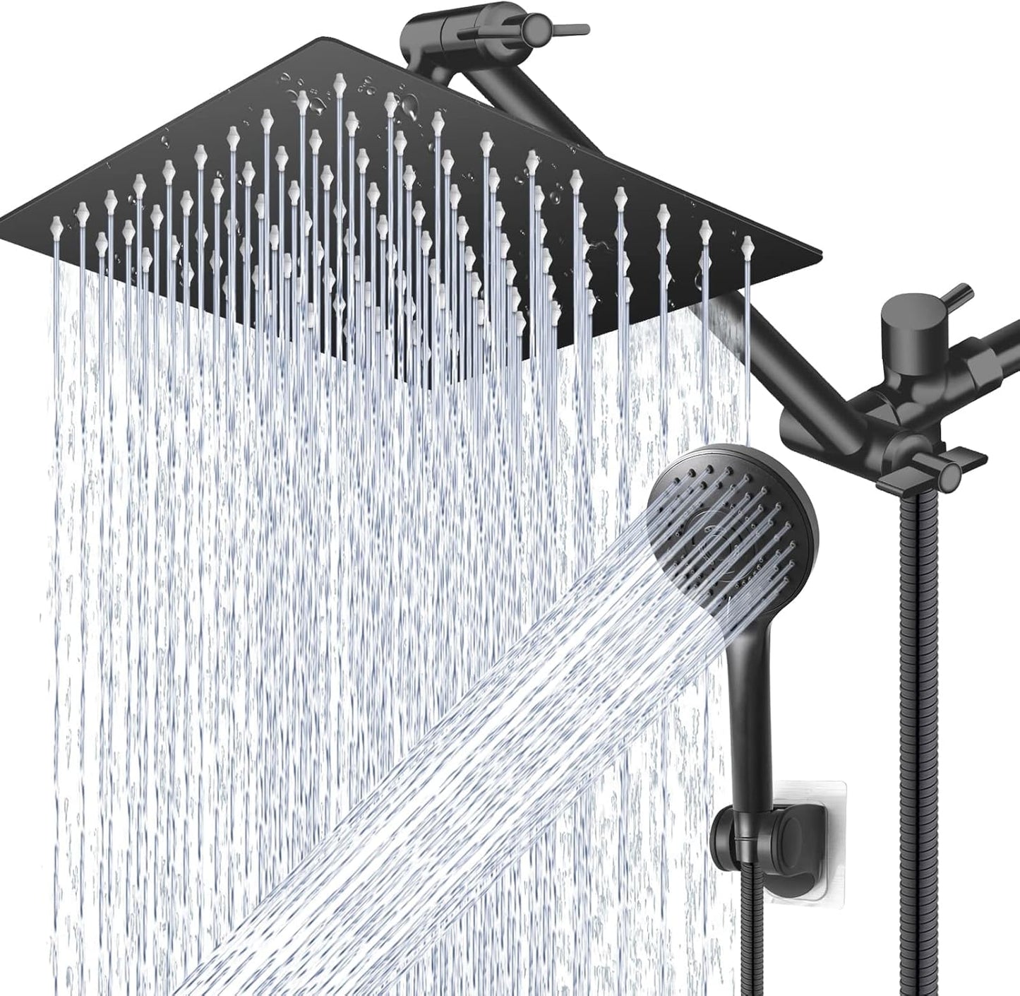 Shower Head Combo,10 Inch High Pressure Rain Shower Head with 11 Inch Adjustable Extension Arm and 5 Settings Handheld ,Powerful Shower Spray Against Low Pressure Water with Long Hose