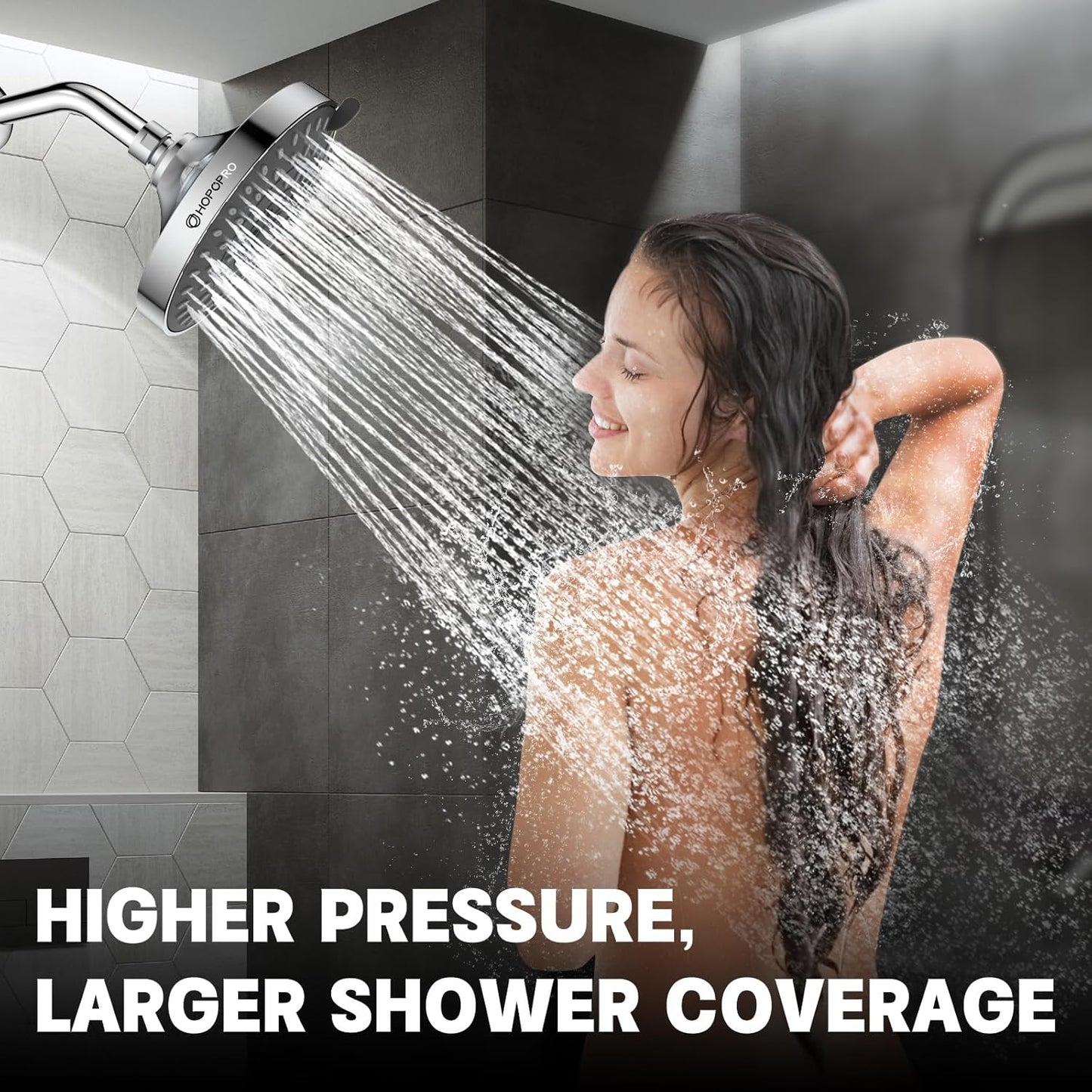 HOPOPRO 5-Mode High Pressure Shower Head - The Washington Post, NBC News, Today TV Show Recommended - High Flow Fixed Showerheads (6 Inch Chrome)