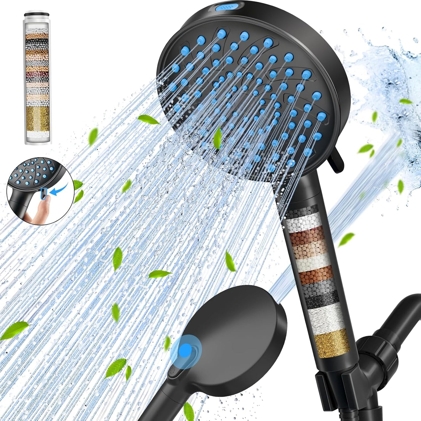 Cobbe Filtered Shower Head with Handheld, High Pressure 6 Spray Mode Showerhead with Filters, Water Softener Filters Beads for Hard Water - Remove Chlorine - Reduces Dry Itchy Skin, Matte Black