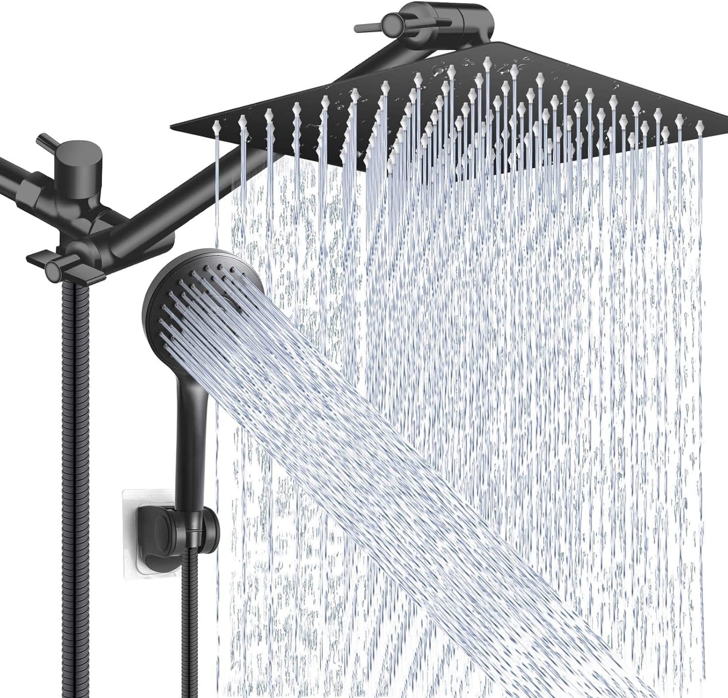 Shower Head Combo,10 Inch High Pressure Rain Shower Head with 11 Inch Adjustable Extension Arm and 5 Settings Handheld ,Powerful Shower Spray Against Low Pressure Water with Long Hose