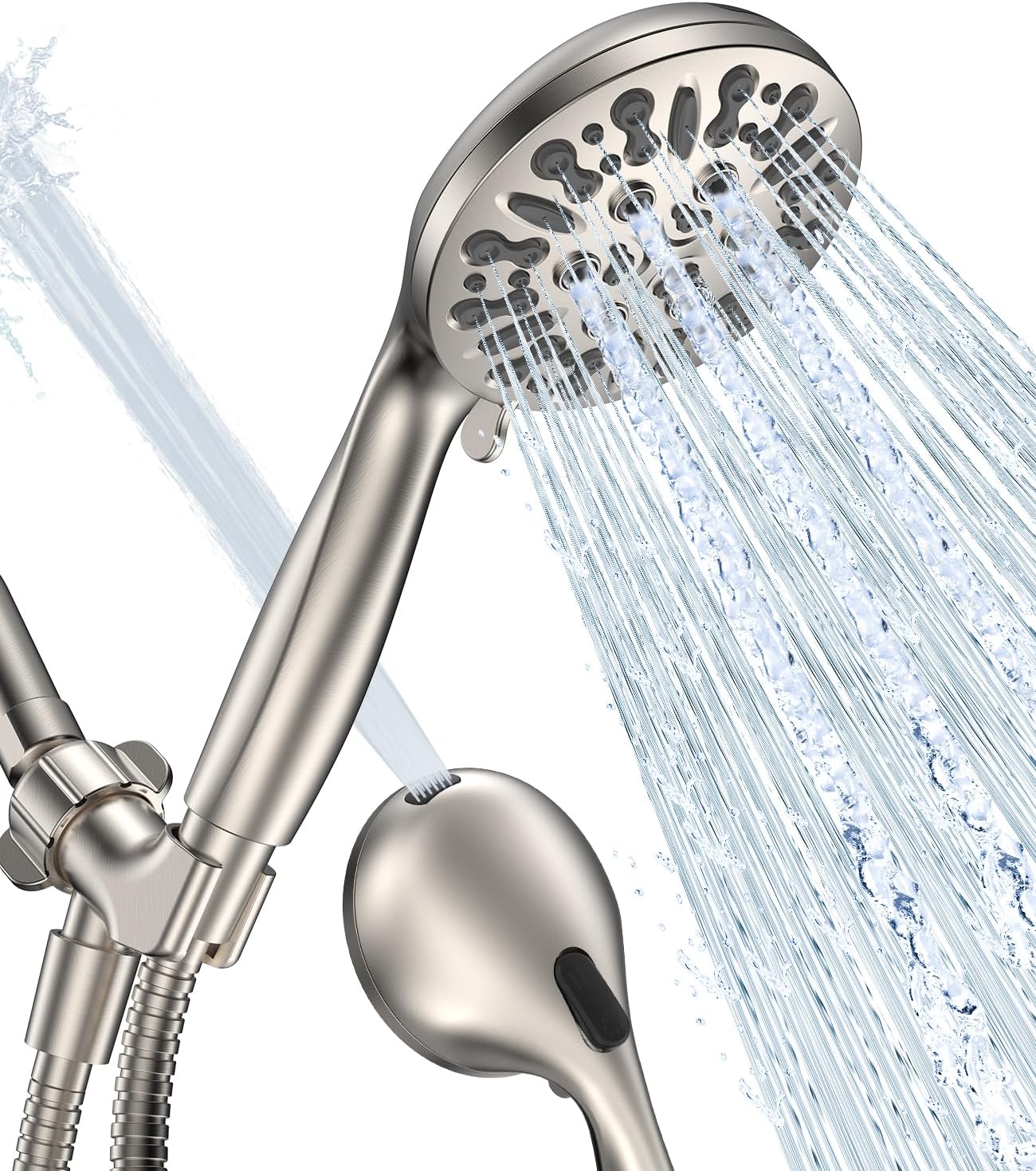 6-Setting Shower Head with Handheld, JDO High Pressure Hand held Shower Head, 4.7 Inch Chrome Detachable Showerhead Set with 59 Inch Stainless Steel Hose and Adjustable Showerhead Holder