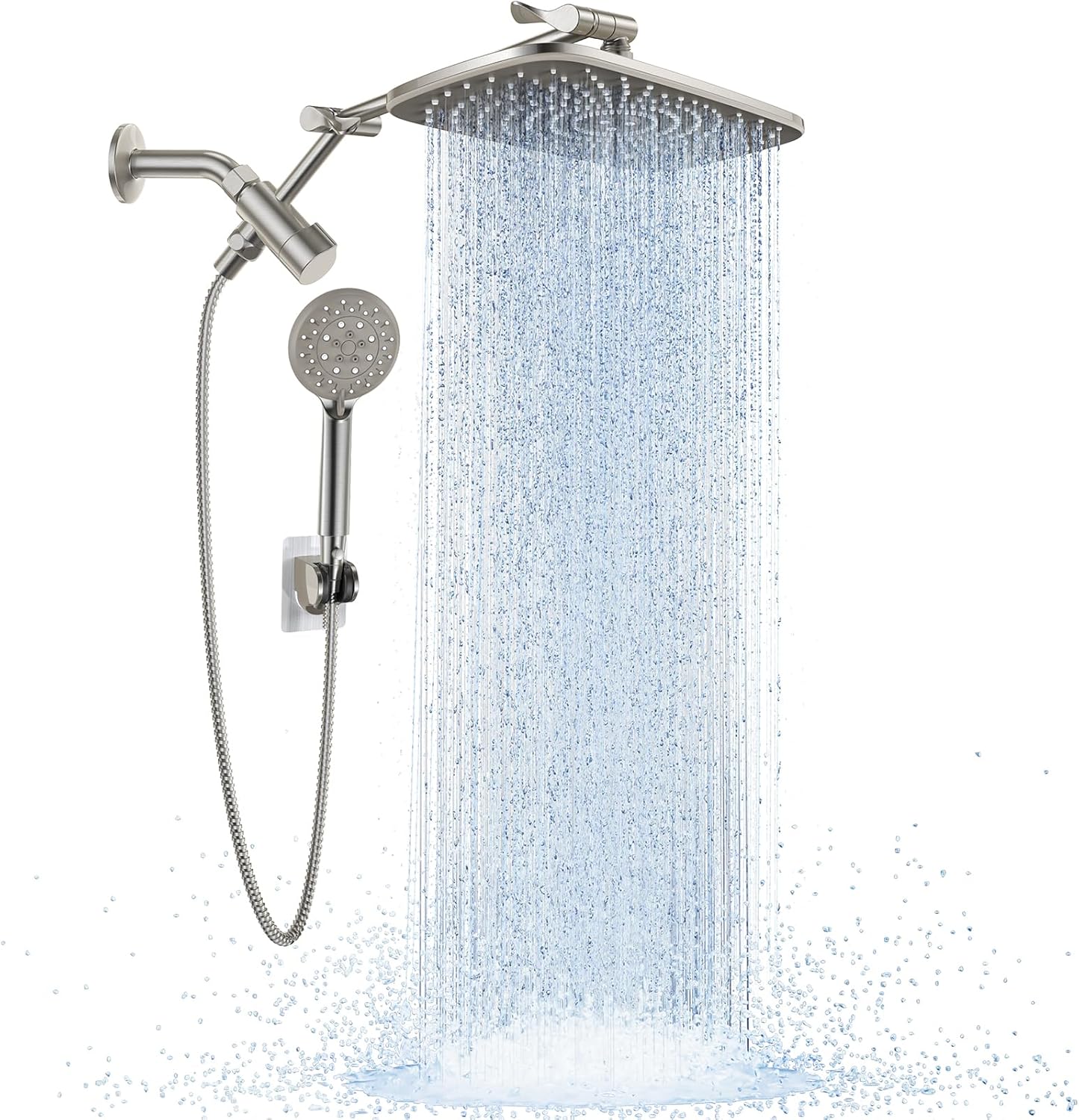 Veken Wide Rain Shower Head with 6 Modes Handheld Water Spray,High Pressure Showerhead Combo with Arm for Bathroom Accessories,Home Decor Detachable Dual Shower with Anti-Clog Nozzles,Silver Chrome