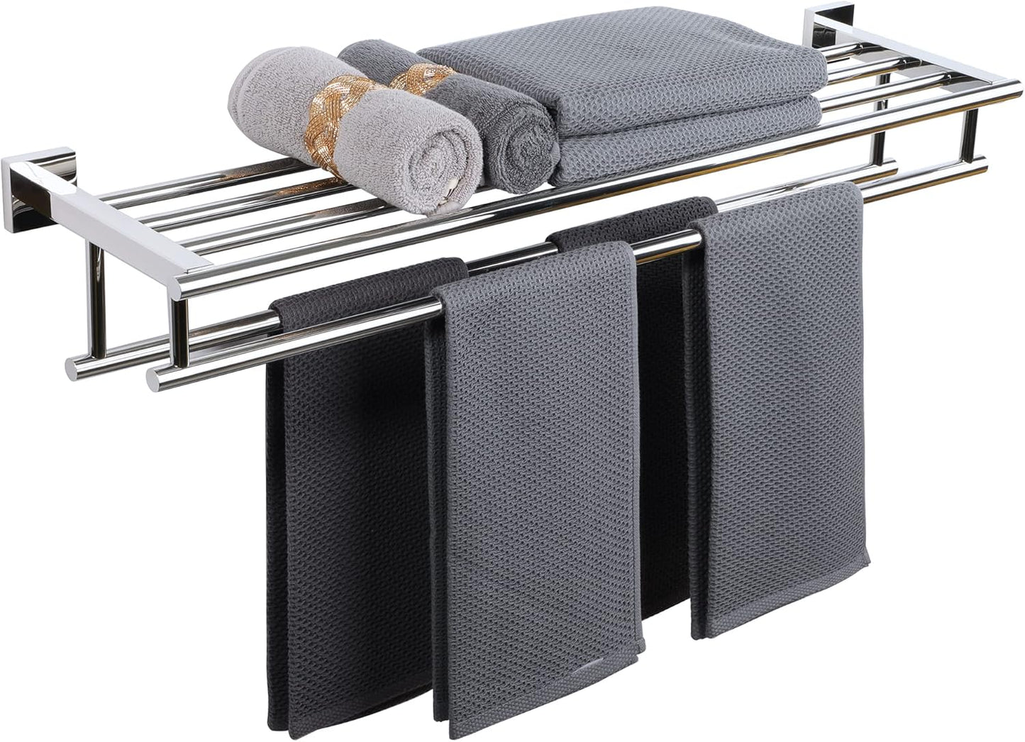 Alise Double Towel Rack for Bathroom,24 Inch Bathroom Tower Holder Towel Shelf with Double Towel Bars Wall Mount,SUS304 Stainless Steel Towel Hanger Double Tower Bar for Bathroom Wall,Brushed Nickel