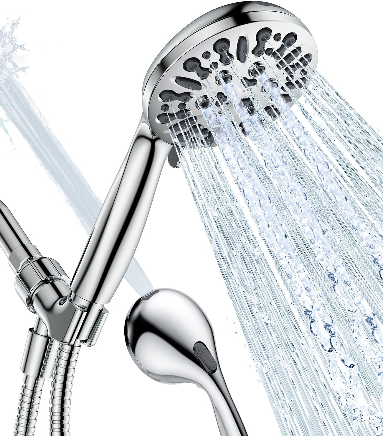6-Setting Shower Head with Handheld, JDO High Pressure Hand held Shower Head, 4.7 Inch Chrome Detachable Showerhead Set with 59 Inch Stainless Steel Hose and Adjustable Showerhead Holder