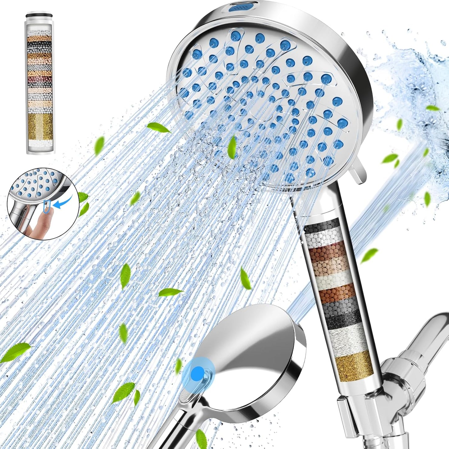 Cobbe Filtered Shower Head with Handheld, High Pressure 6 Spray Mode Showerhead with Filters, Water Softener Filters Beads for Hard Water - Remove Chlorine - Reduces Dry Itchy Skin, Matte Black