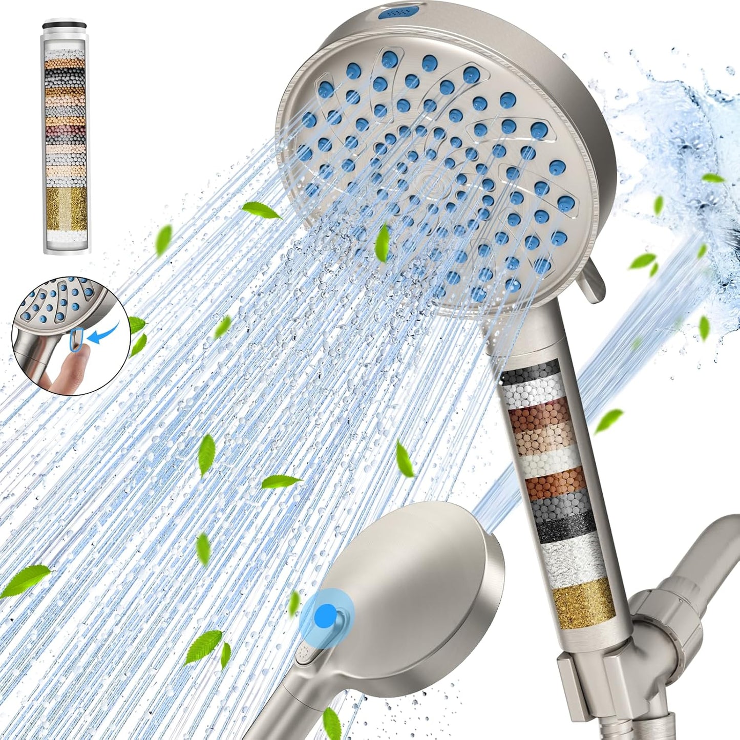 Cobbe Filtered Shower Head with Handheld, High Pressure 6 Spray Mode Showerhead with Filters, Water Softener Filters Beads for Hard Water - Remove Chlorine - Reduces Dry Itchy Skin, Matte Black