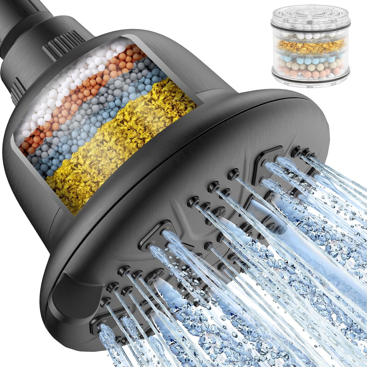 Filtered Shower Head - High Pressure Shower Head with Filter for Hard Water Softener - 7 Settings Bathroom Rain Showerhead to Remove Chlorine and Heavy Metals (Chrome)