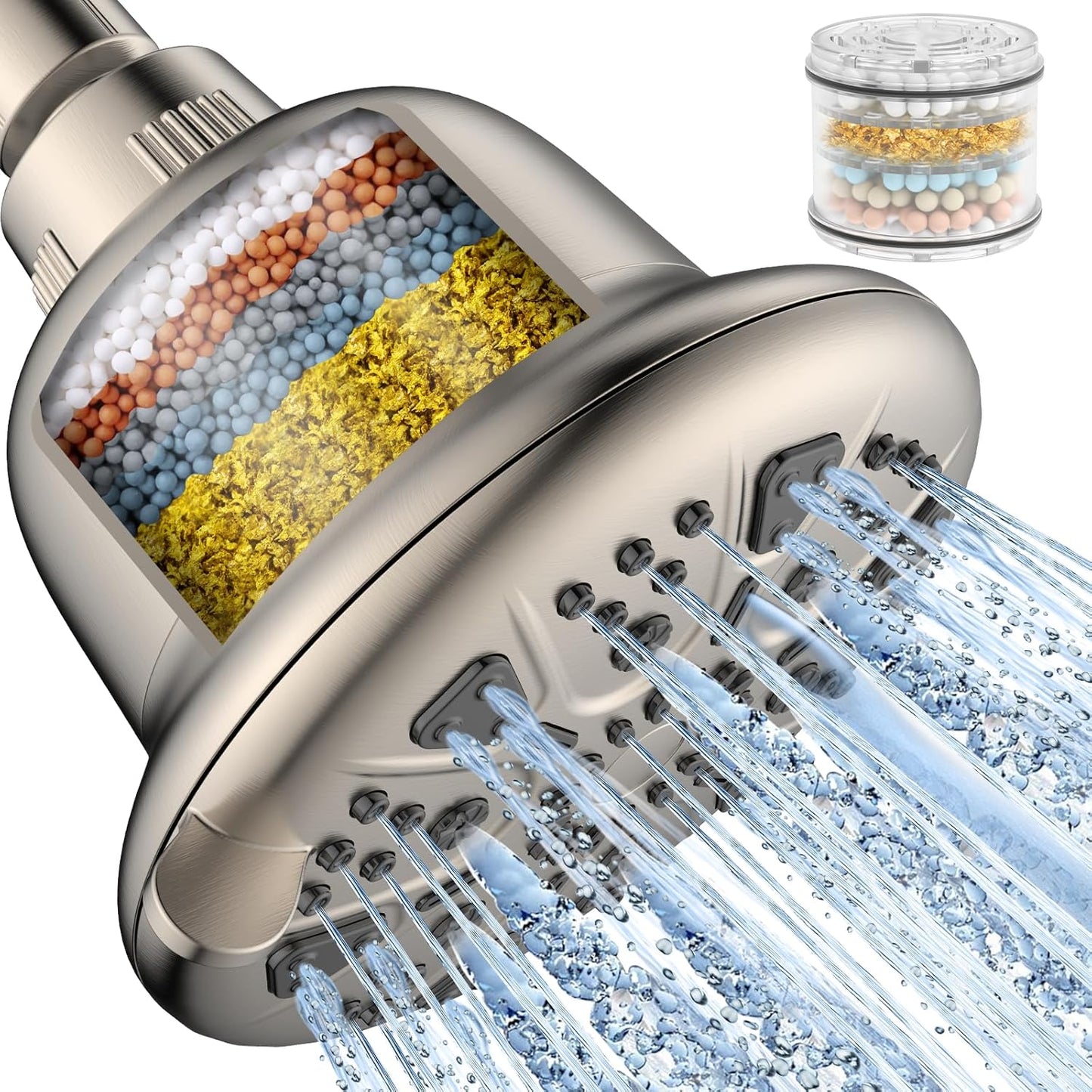 Filtered Shower Head - High Pressure Shower Head with Filter for Hard Water Softener - 7 Settings Bathroom Rain Showerhead to Remove Chlorine and Heavy Metals (Chrome)