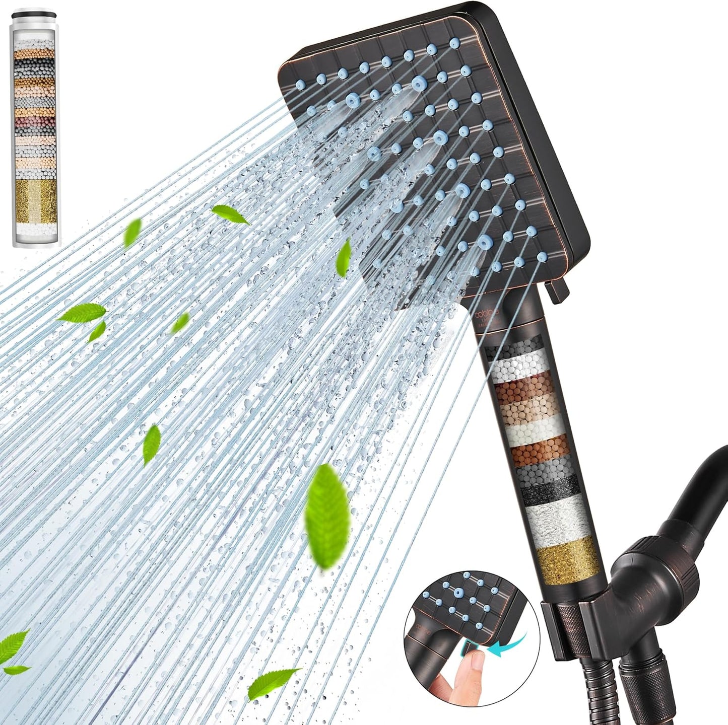Cobbe Filtered Shower Head with Handheld, High Pressure 6 Spray Mode Showerhead with Filters, Water Softener Filters Beads for Hard Water - Remove Chlorine - Reduces Dry Itchy Skin, Matte Black