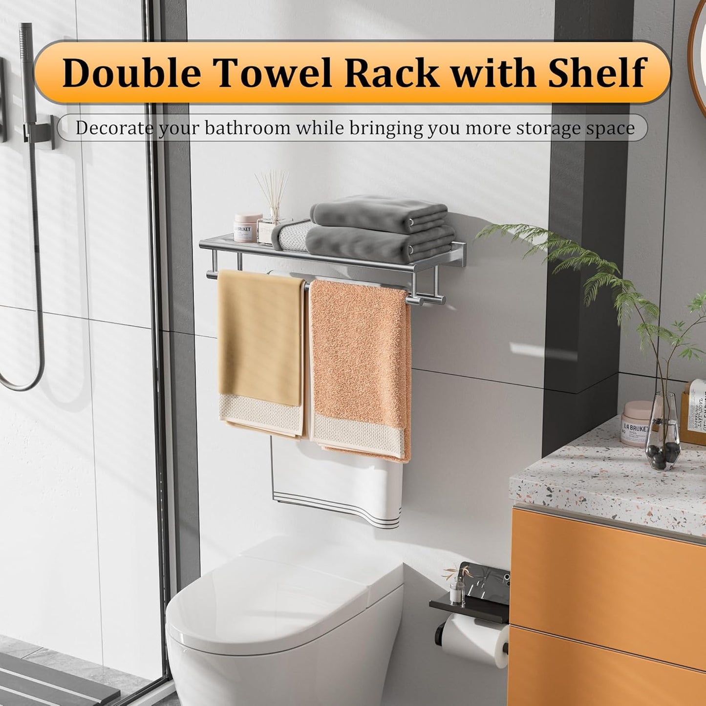 Alise Double Towel Rack for Bathroom,24 Inch Bathroom Tower Holder Towel Shelf with Double Towel Bars Wall Mount,SUS304 Stainless Steel Towel Hanger Double Tower Bar for Bathroom Wall,Brushed Nickel